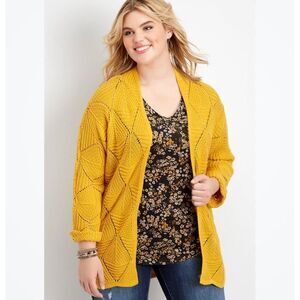 Maurices Mustard Yellow Open Front Knit Cardigan Sweater Cotton Blend Size Small